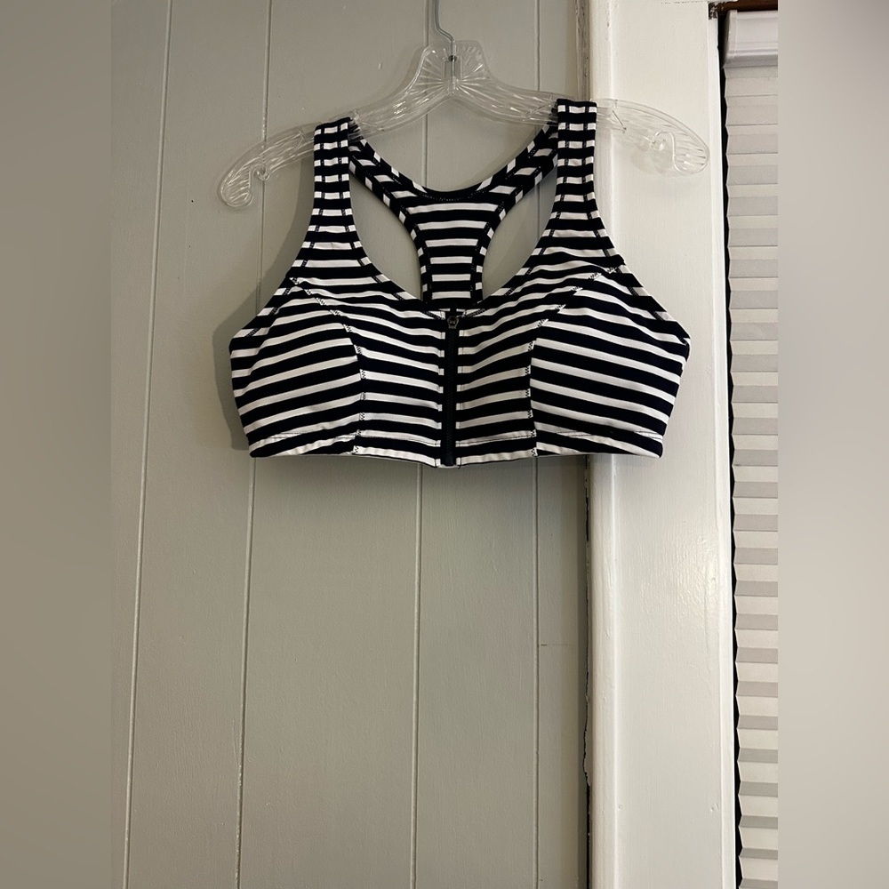 New Balance Striped Zip-Front Sports Bra Size Large - Picture 3 of 5